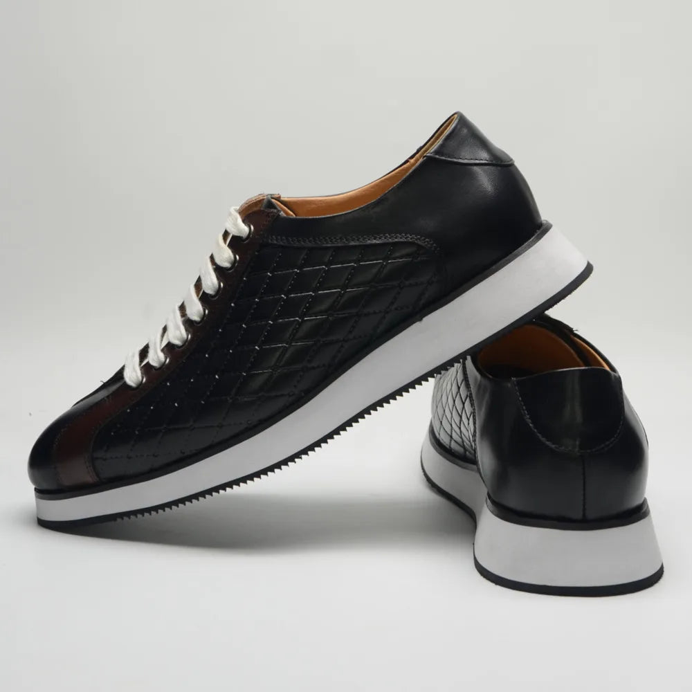 Original Men's Designer Casual Sneakers | Genuine Leather Plaid Derby Skateboard Shoes (Height Increasing)