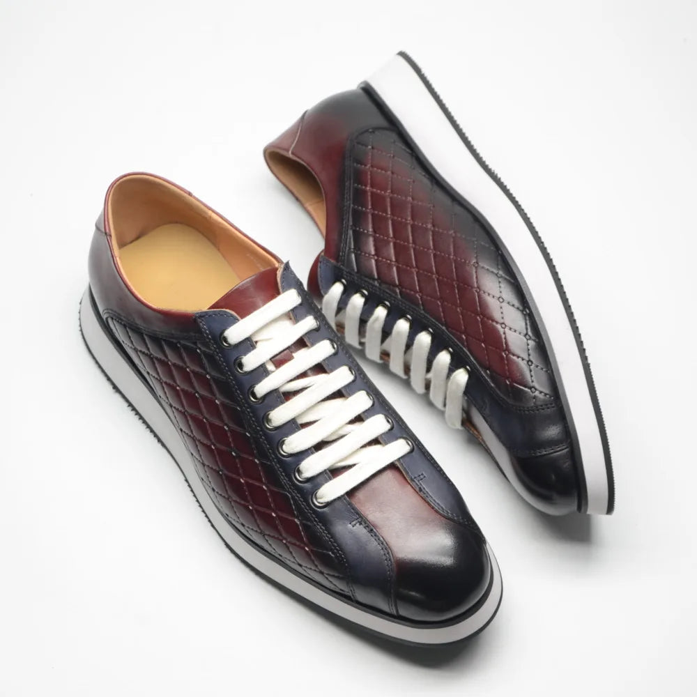 Original Men's Designer Casual Sneakers | Genuine Leather Plaid Derby Skateboard Shoes (Height Increasing)